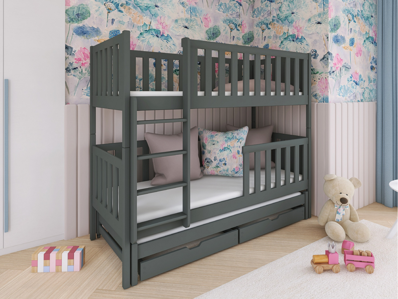 Trivietė vaikiška lova su stalčiais LEA 90x190 3 Trivietė vaikiška lova su stalčiais LEA 90x190 3