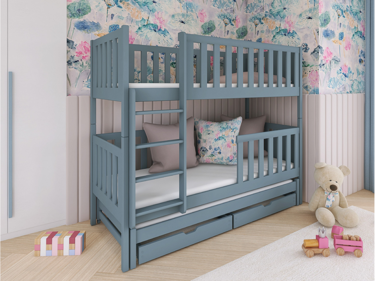 Trivietė vaikiška lova su stalčiais LEA 90x190 4