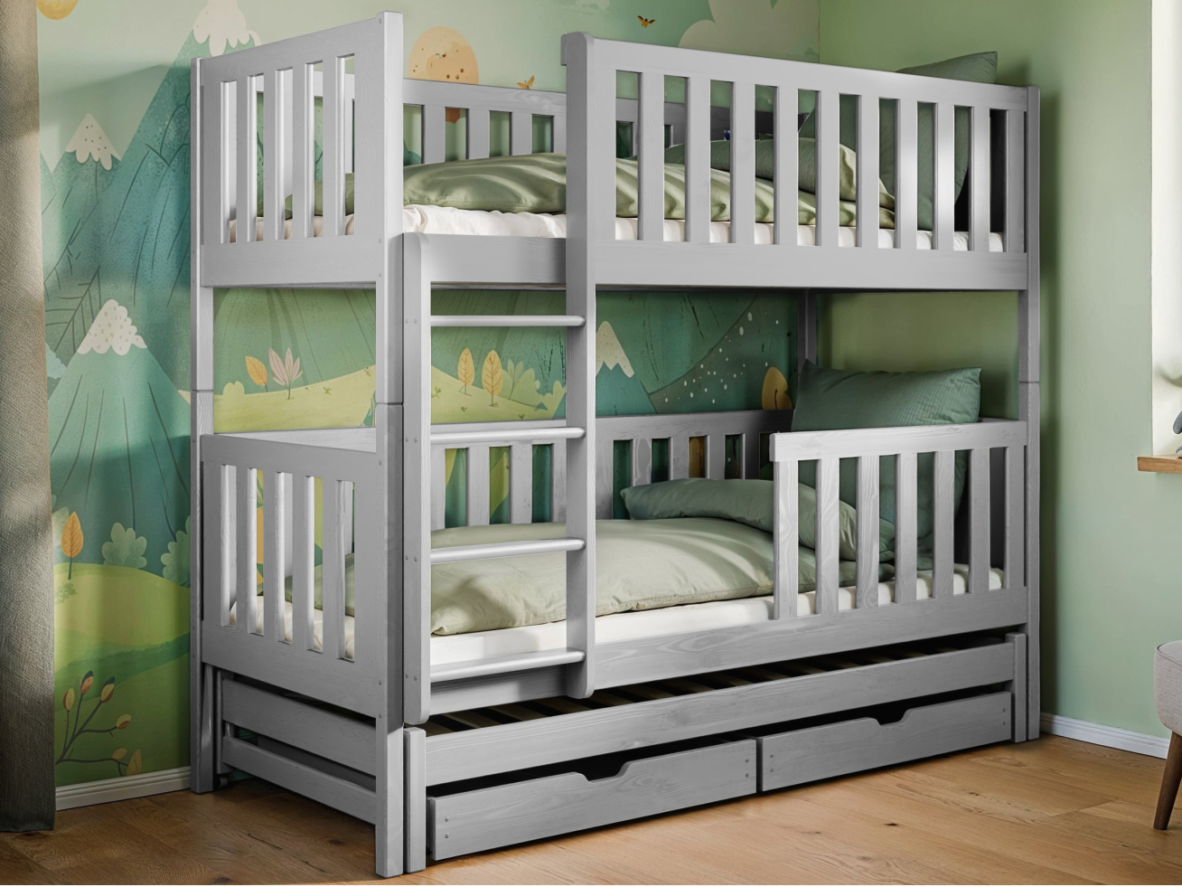 Trivietė vaikiška lova su stalčiais LEA 90x200