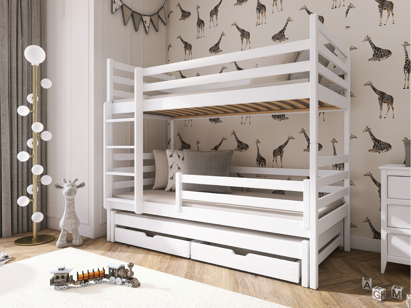 Trivietė vaikiška lova su stalčiais LUK 80x200 Trivietė vaikiška lova su stalčiais LUK 80x200