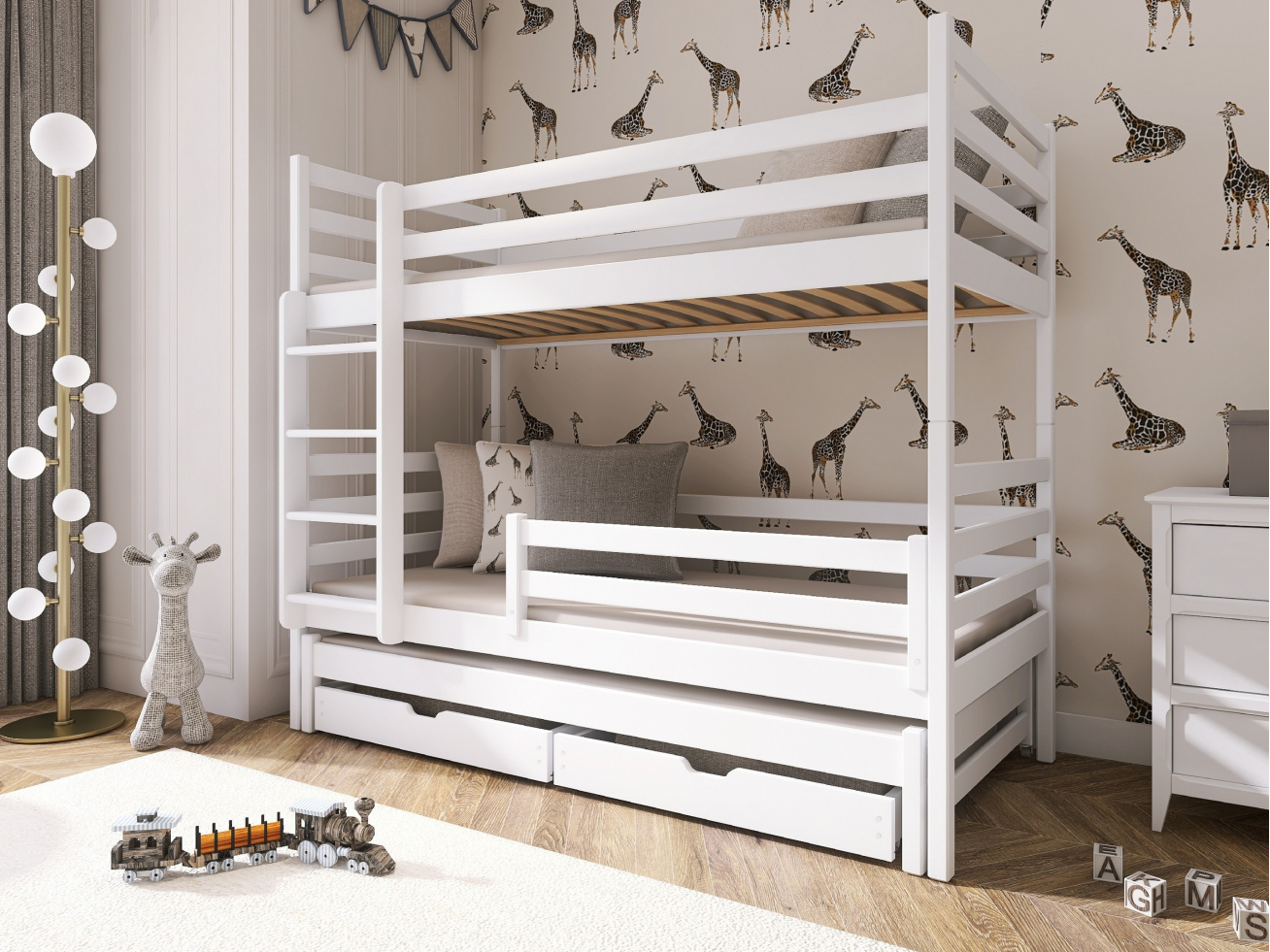 Trivietė vaikiška lova su stalčiais LUK 90x190 Trivietė vaikiška lova su stalčiais LUK 90x190