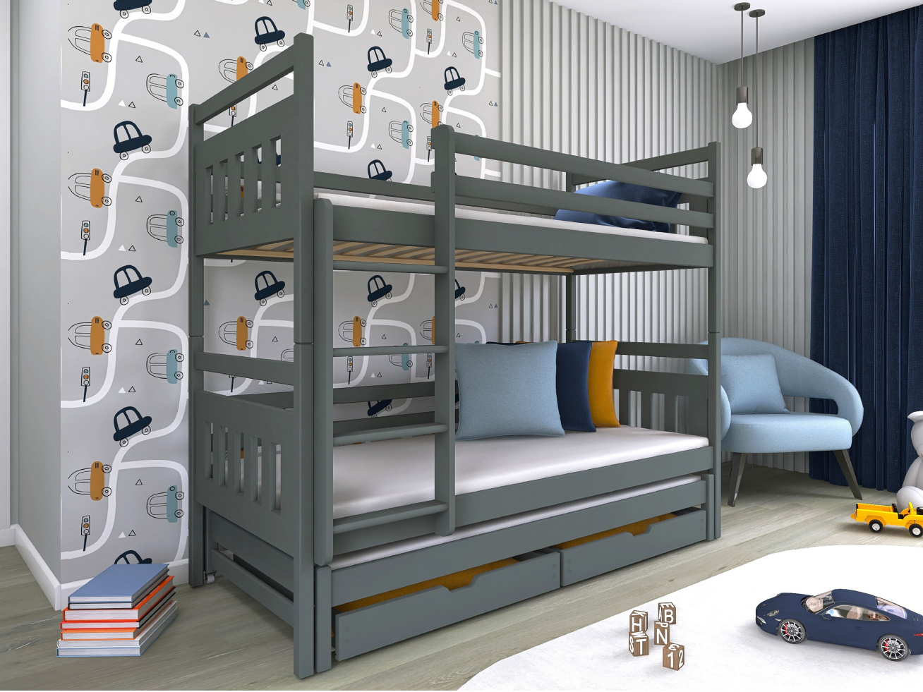 Trivietė vaikiška lova su stalčiais SEWERYN 80x180 2