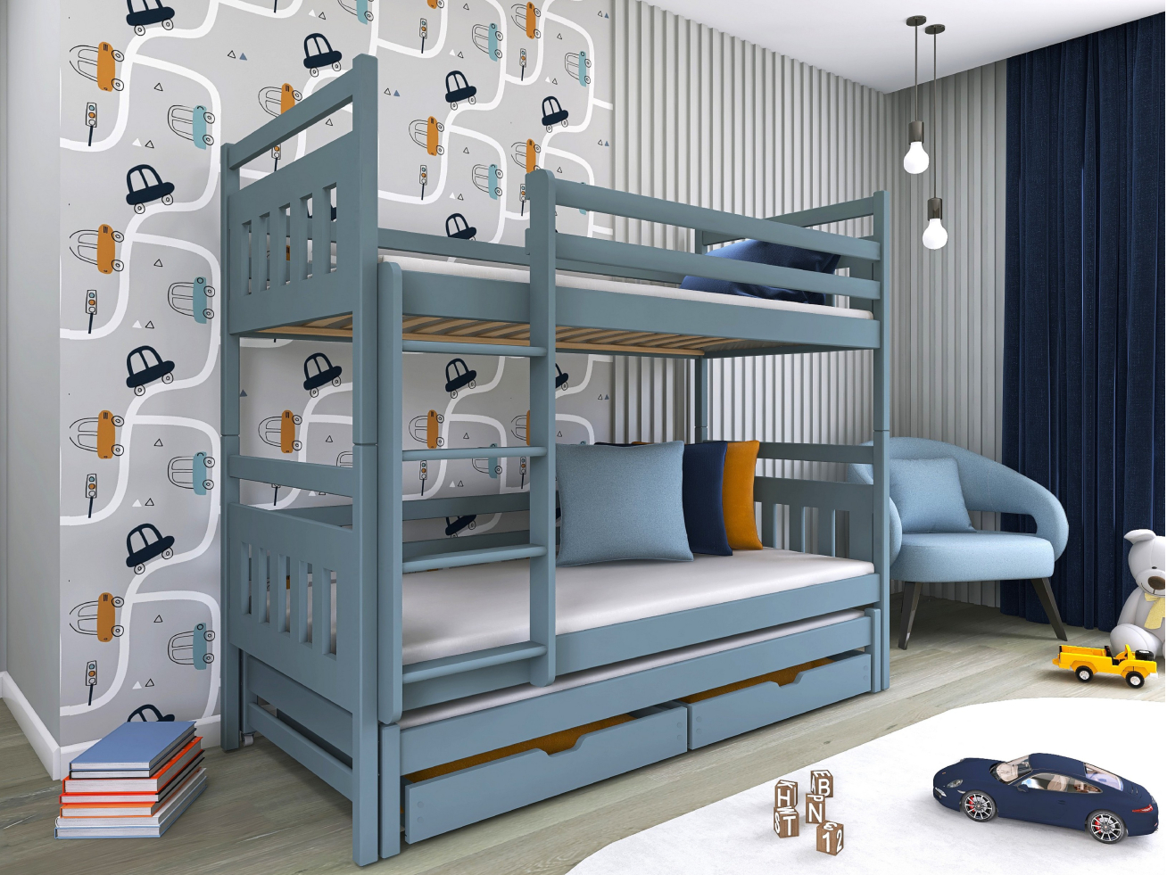 Trivietė vaikiška lova su stalčiais SEWERYN 80x180 3 Trivietė vaikiška lova su stalčiais SEWERYN 80x180 3