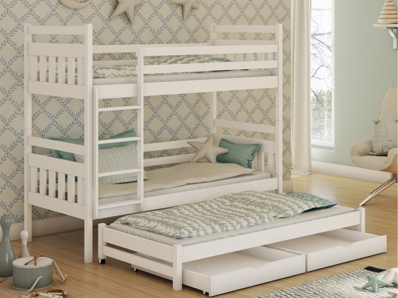 Trivietė vaikiška lova su stalčiais SEWERYN 80x180 Trivietė vaikiška lova su stalčiais SEWERYN 80x180