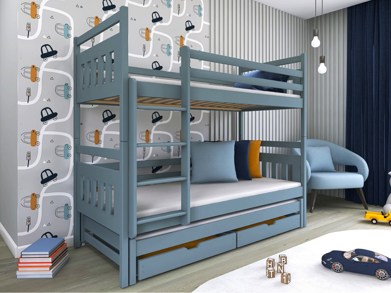 Trivietė vaikiška lova su stalčiais SEWERYN 80x200 3 Trivietė vaikiška lova su stalčiais SEWERYN 80x200 3