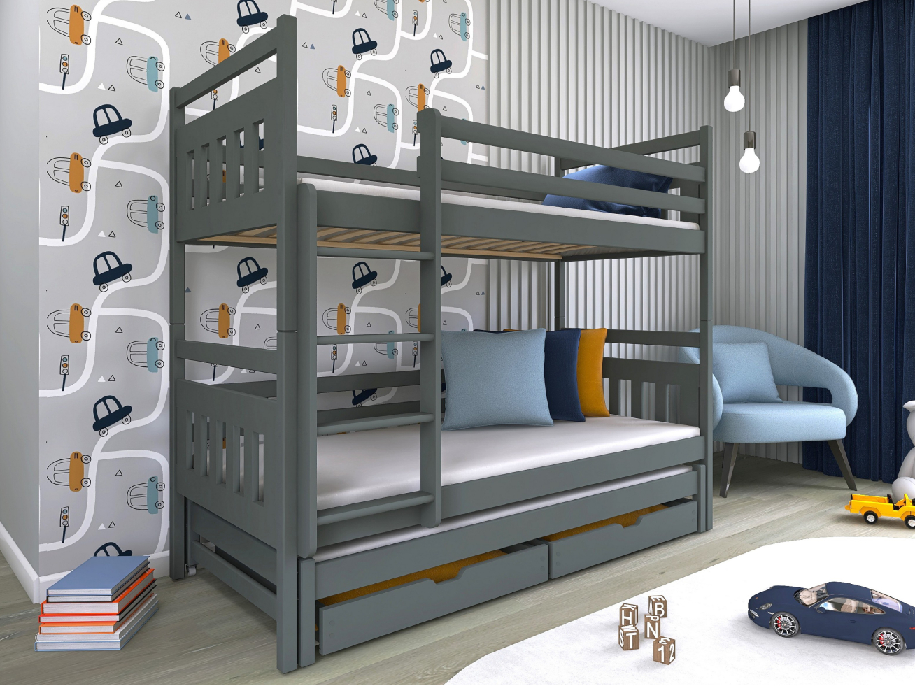 Trivietė vaikiška lova su stalčiais SEWERYN 90x200 3