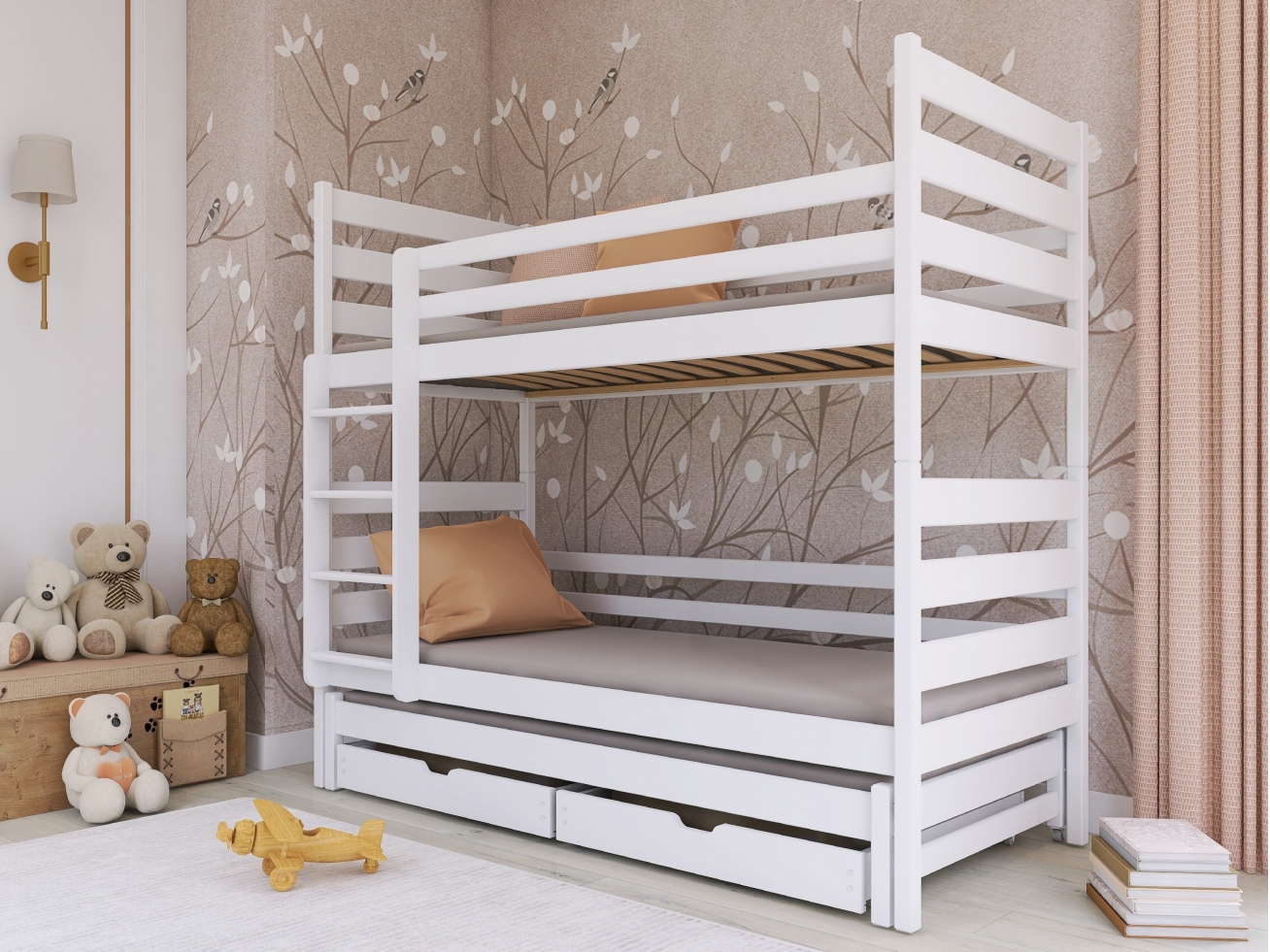 Trivietė vaikiška lova su stalčiais TOMI 90x200