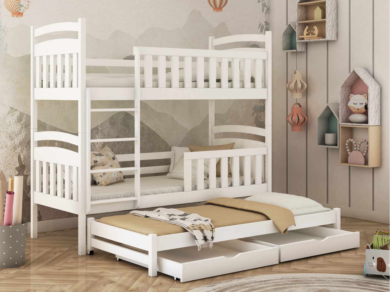 Trivietė vaikiška lova su stalčiais VIKI 80x160 1 Trivietė vaikiška lova su stalčiais VIKI 80x160 1