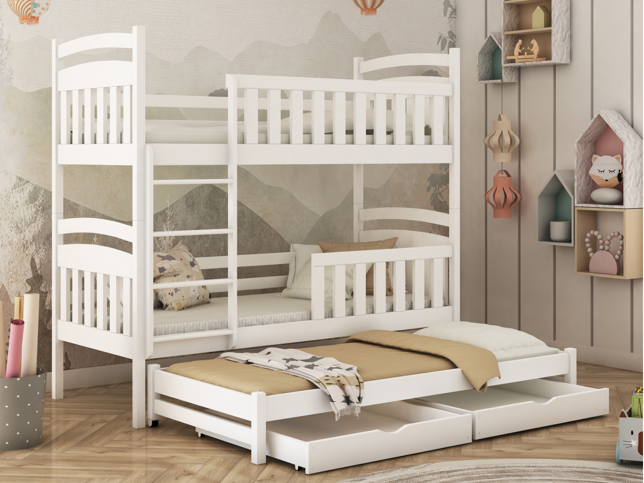 Trivietė vaikiška lova su stalčiais VIKI 90x190 1