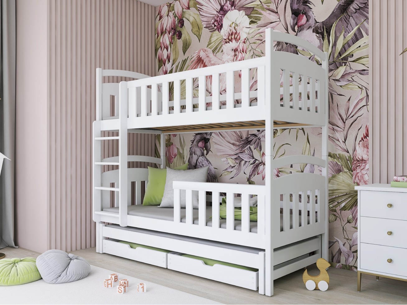 Trivietė vaikiška lova su stalčiais VIKI 90x200