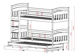 Trivietė vaikiška lova su stalčiais ALAN 90x190