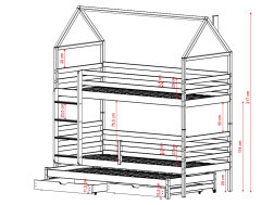 Trivietė vaikiška lova su stalčiais DALIA 90x190
