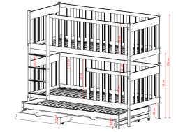 Trivietė vaikiška lova su stalčiais EMILKA 80x160