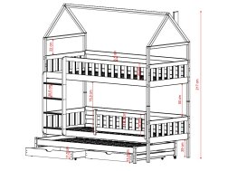 Trivietė vaikiška lova su stalčiais IGA 80x180