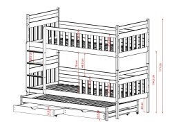 Trivietė vaikiška lova su stalčiais KLARA 80x200