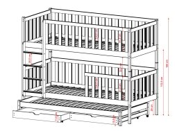 Trivietė vaikiška lova su stalčiais LEA 80x200
