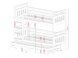 Trivietė vaikiška lova su stalčiais SEWERYN 90x200