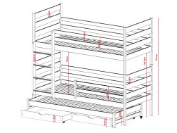Trivietė vaikiška lova su stalčiais TOMI 80x180