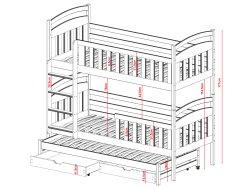 Trivietė vaikiška lova su stalčiais VIKI 90x200