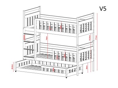 Trivietė vaikiška lova OLIWIA 90x200 Trivietė vaikiška lova OLIWIA 90x200