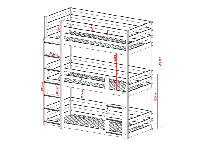 Triaukštė vaikiška lova TED 90x200 7 Triaukštė vaikiška lova TED 90x200 7