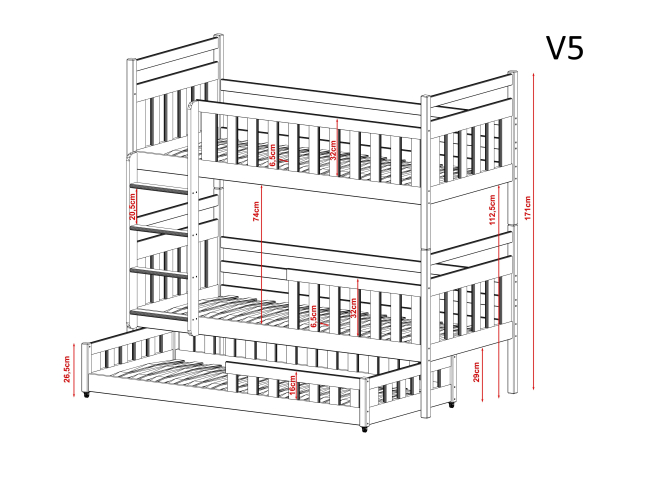 Trivietė vaikiška lova OLIWIA 90x200 5