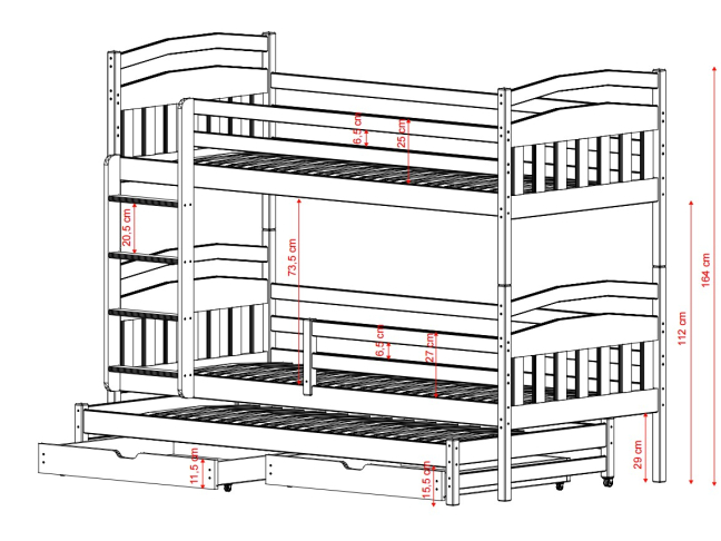 Trivietė vaikiška lova su stalčiais ALAN 80x160 5 Trivietė vaikiška lova su stalčiais ALAN 80x160 5