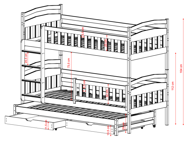 Trivietė vaikiška lova su stalčiais BLANKA 80x200 10 Trivietė vaikiška lova su stalčiais BLANKA 80x200 10