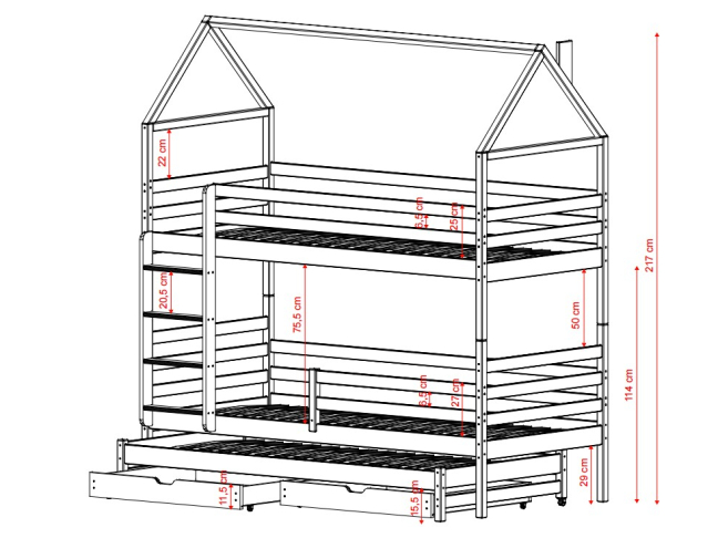 Trivietė vaikiška lova su stalčiais DALIA 80x200 5