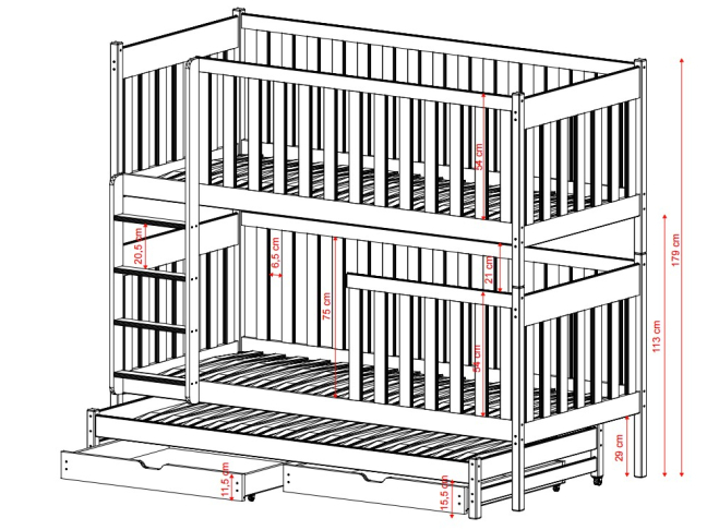 Trivietė vaikiška lova su stalčiais EMILKA 80x200 5 Trivietė vaikiška lova su stalčiais EMILKA 80x200 5