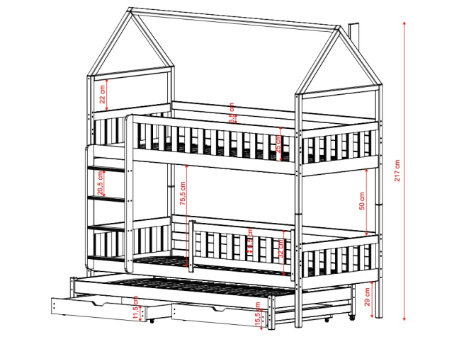 Trivietė vaikiška lova su stalčiais IGA 90x190 5 Trivietė vaikiška lova su stalčiais IGA 90x190 5