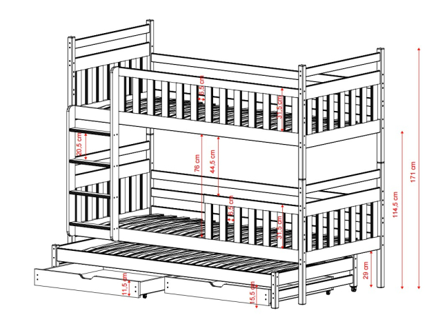 Trivietė vaikiška lova su stalčiais KLARA 80x180 6 Trivietė vaikiška lova su stalčiais KLARA 80x180 6