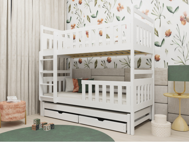 Trivietė vaikiška lova su stalčiais KLARA 90x200