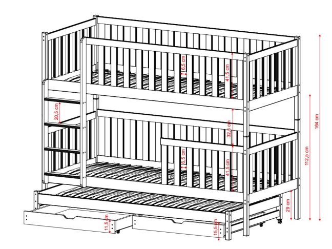 Trivietė vaikiška lova su stalčiais LEA 90x190 5 Trivietė vaikiška lova su stalčiais LEA 90x190 5