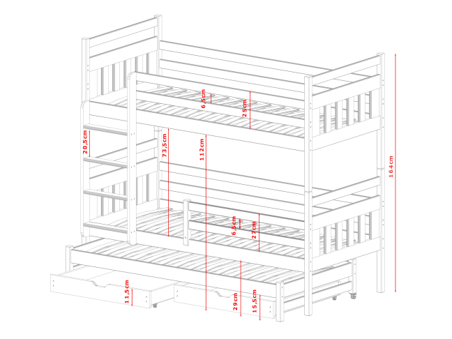Trivietė vaikiška lova su stalčiais SEWERYN 80x160 4 Trivietė vaikiška lova su stalčiais SEWERYN 80x160 4