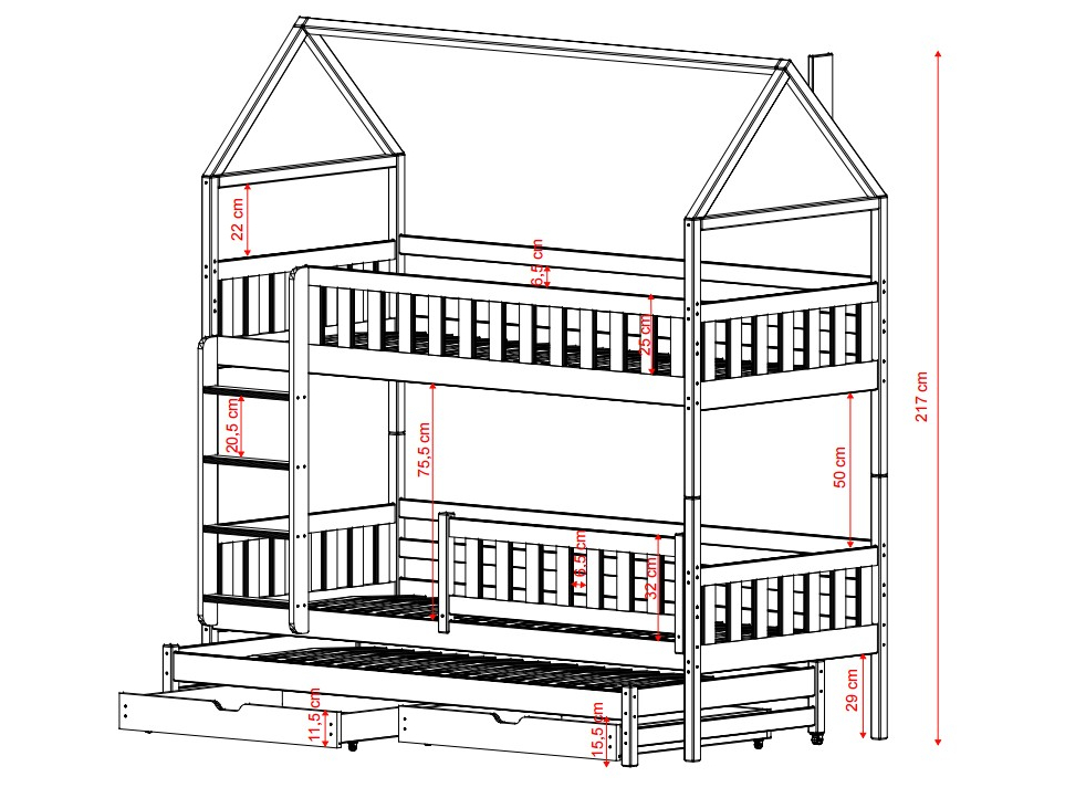 Trivietė vaikiška lova su stalčiais IGA 80x200 5 Trivietė vaikiška lova su stalčiais IGA 80x200 5