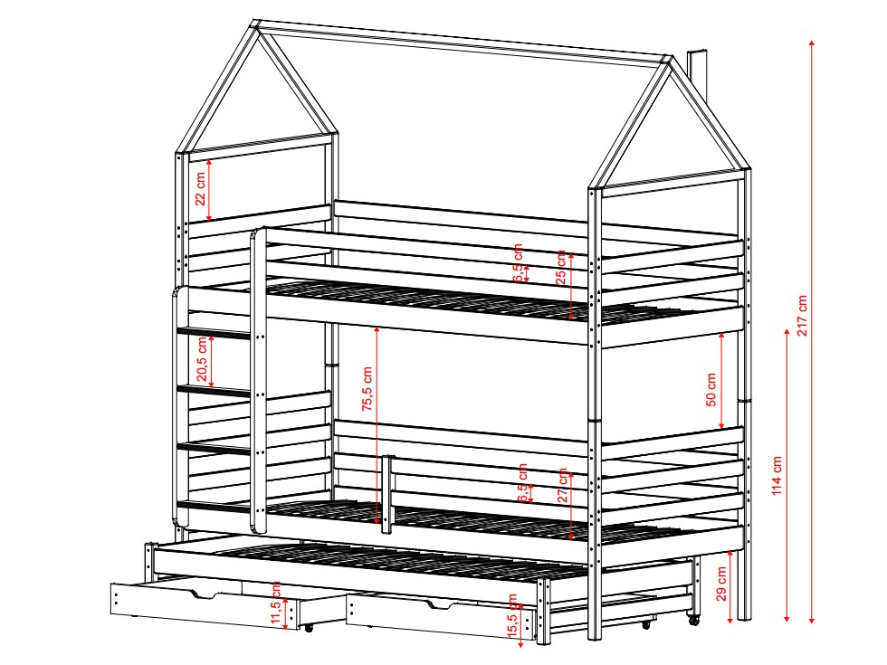 Trivietė vaikiška lova su stalčiais DALIA 90x200 5