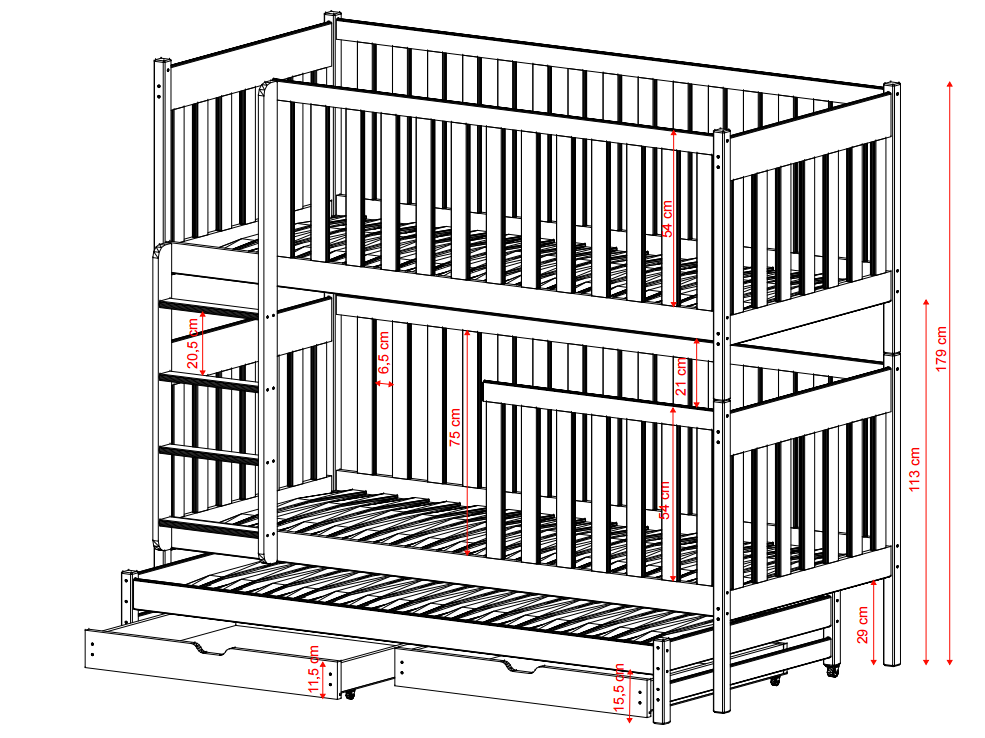 Trivietė vaikiška lova su stalčiais EMILKA 80x160 5
