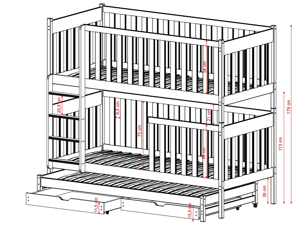 Trivietė vaikiška lova su stalčiais EMILKA 80x180 5
