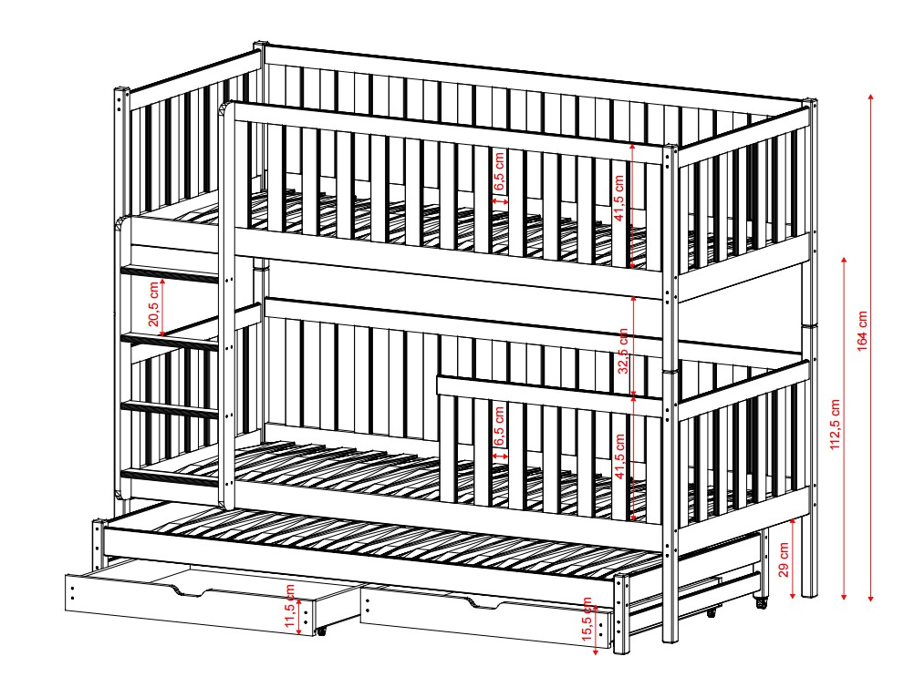 Trivietė vaikiška lova su stalčiais LEA 80x180 5