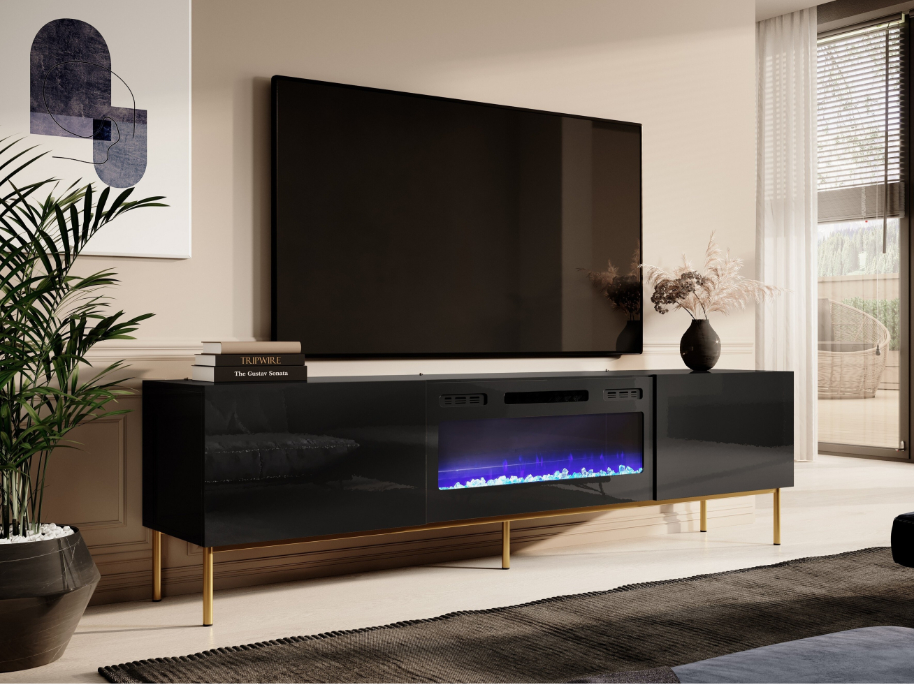 TV staliukas SLIDE 200 K su elektriniu židiniu + S TV staliukas SLIDE 200 K su elektriniu židiniu + S