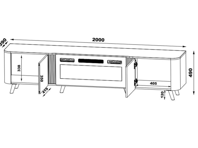 TV Staliukas VOLARE EF 200 su elektriniu židiniu 5