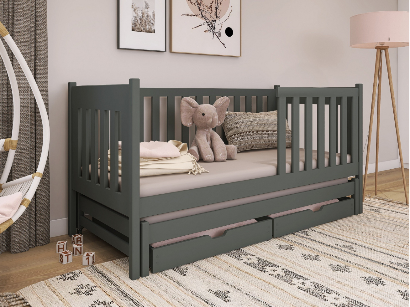 Dvigulė vaikiška lova su stalčiais KAJA 90x200 8 Dvigulė vaikiška lova su stalčiais KAJA 90x200 8