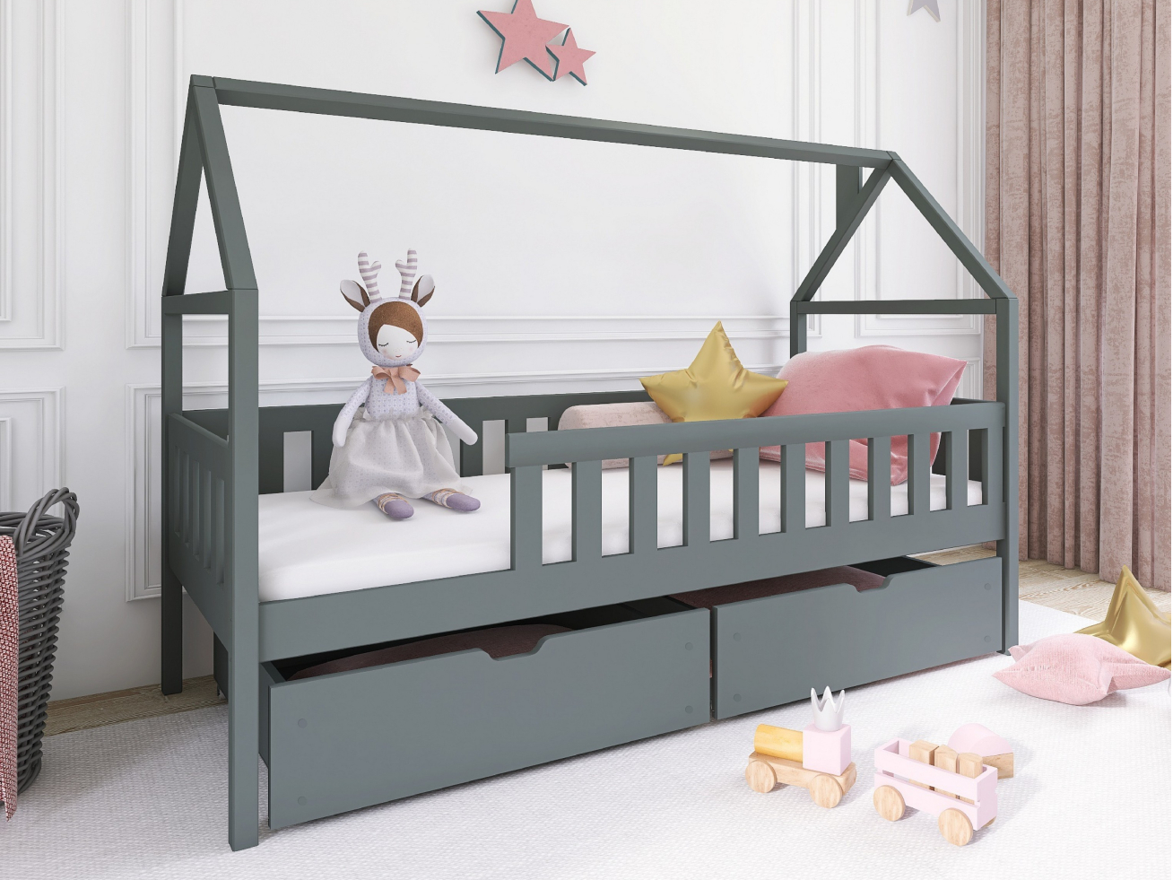 Vaikiška lova su stalčiais DOMI 80x180 1 Vaikiška lova su stalčiais DOMI 80x180 1