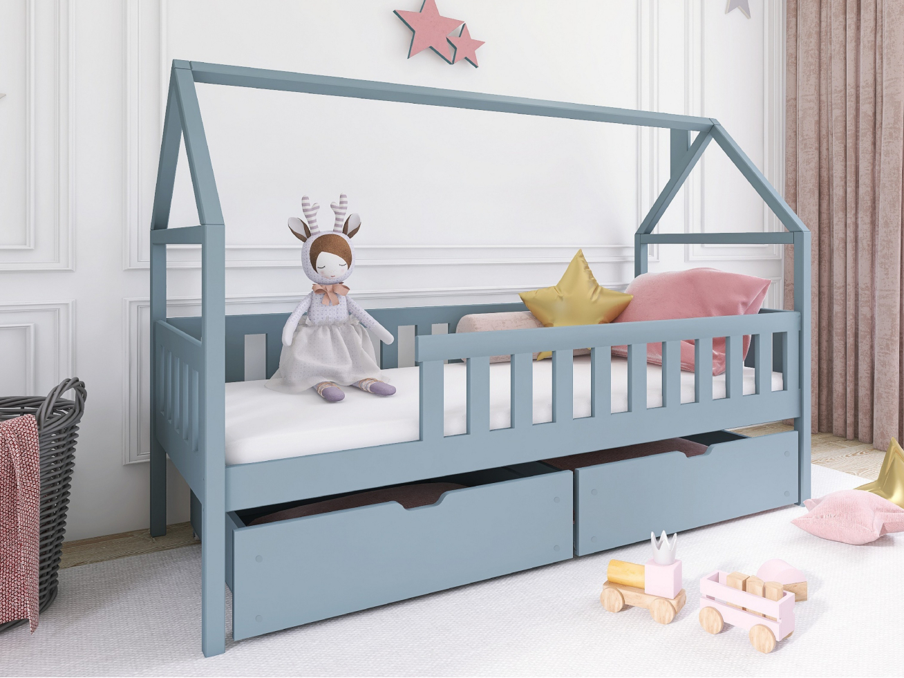 Vaikiška lova su stalčiais DOMI 80x200 3 Vaikiška lova su stalčiais DOMI 80x200 3