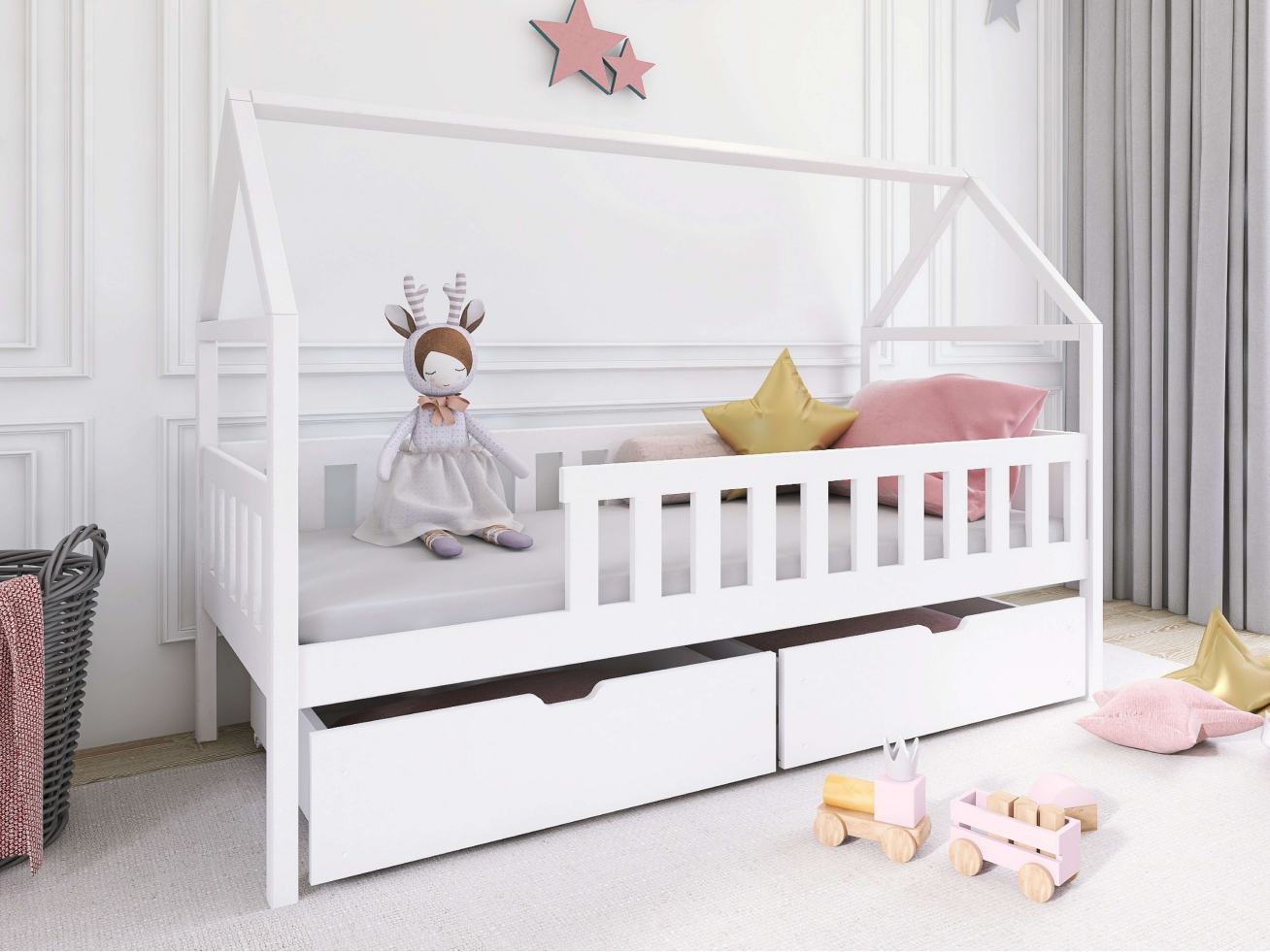 Vaikiška lova su stalčiais DOMI 80x200 Vaikiška lova su stalčiais DOMI 80x200