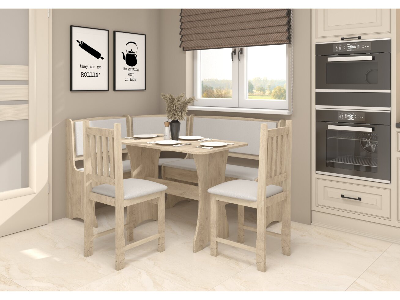 Valgomojo kampinis komplektas su kėdėmis B 1