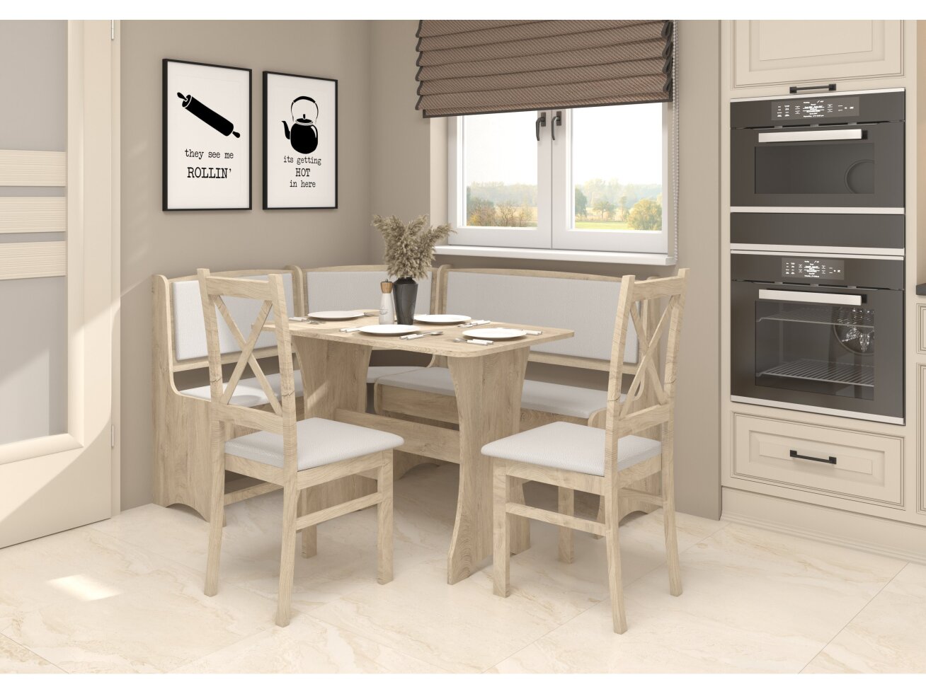 Valgomojo kampinis komplektas su kėdėmis D 1