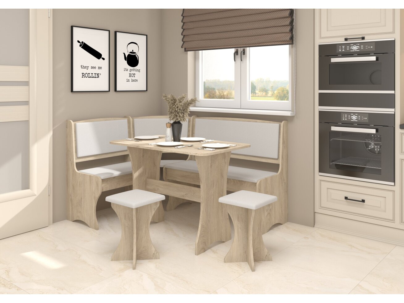 Valgomojo kampinis komplektas su taburetėmis 1