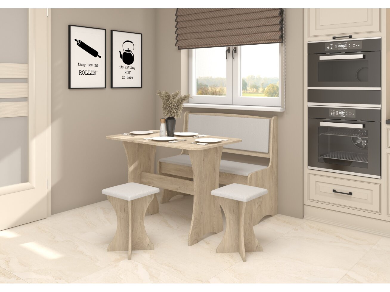 Valgomojo tiesus komplektas su taburetėmis 1